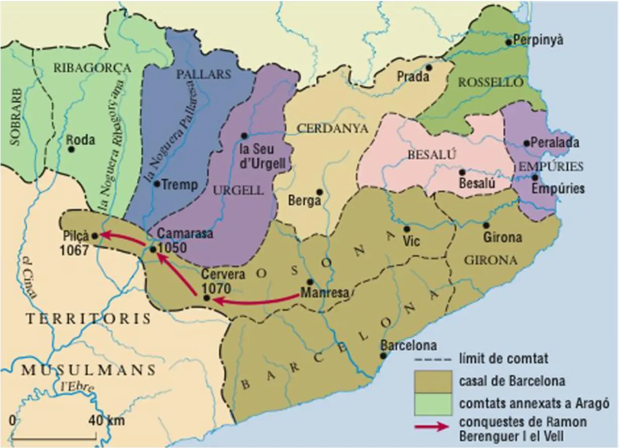 Mapa dels comtats catalans al segle XI